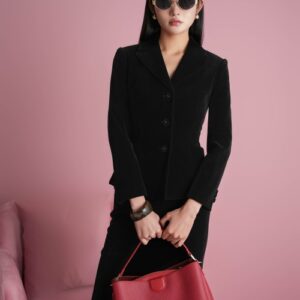 Black Long Sleeves Velvet Vest