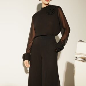 Black 3D Flower Chiffon Blouse