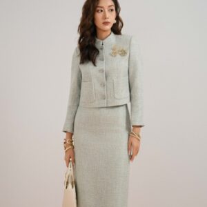 Blue Tweed Pencil Skirt